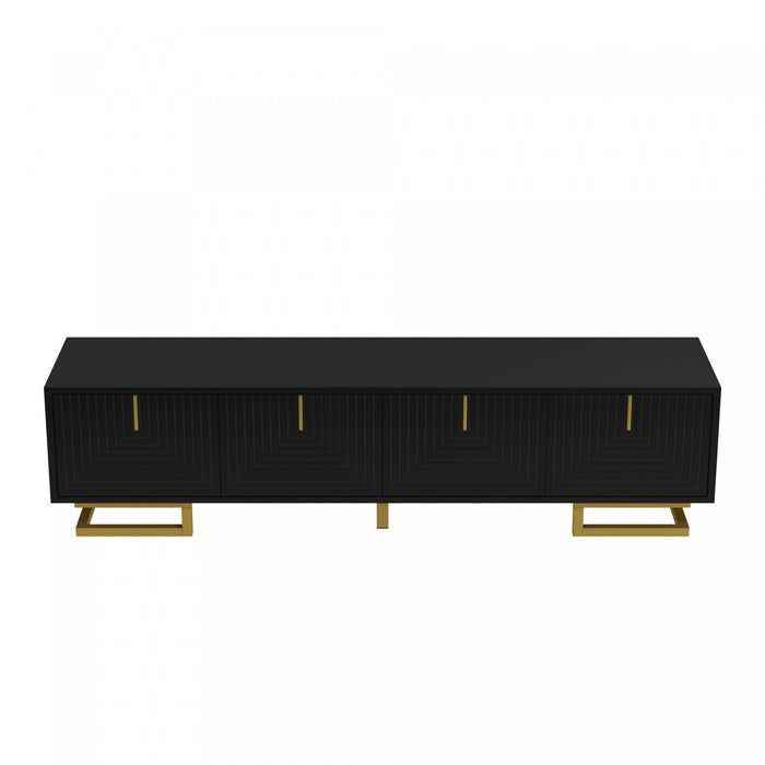Aspect 63 Inch TV Stand with Textured Doors and Gold Legs, Black