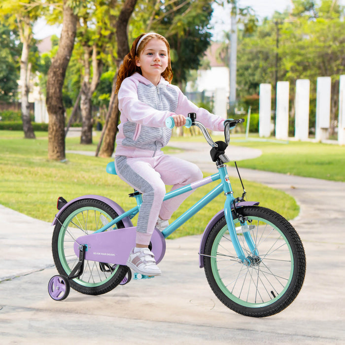 Costway 18\" Kids Bike With Adjustable Saddle Handlebar Removable Training Wheels Handbrake Blue