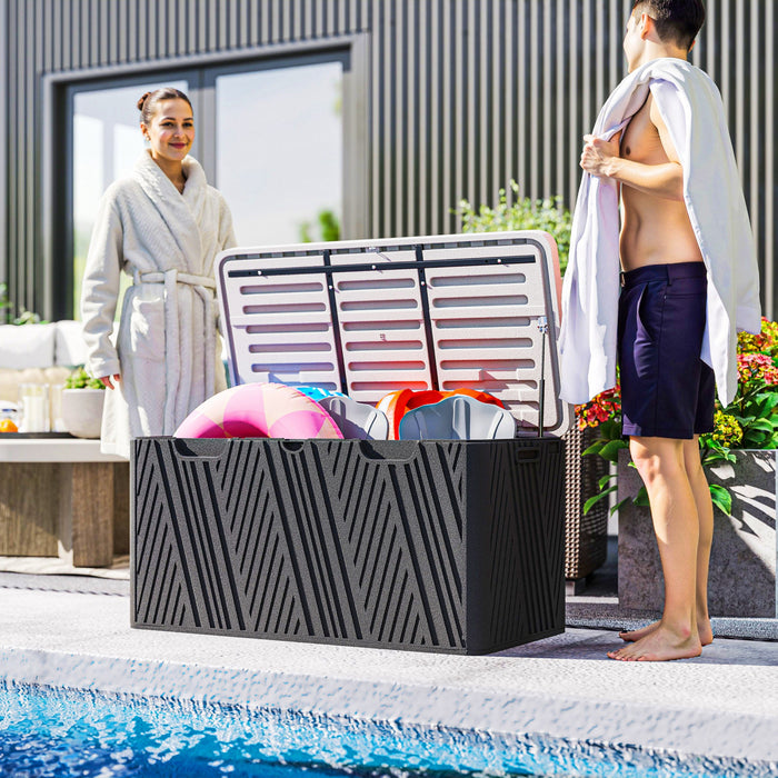 Outsunny 100 Gallon Outdoor Storage Box, Waterproof And Lockable Deck Box