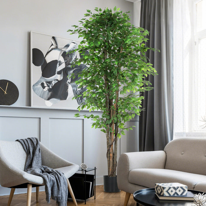 HOMCOM 8ft Tall Artificial Tree, Silk Ficus Tree for Home Office Decor