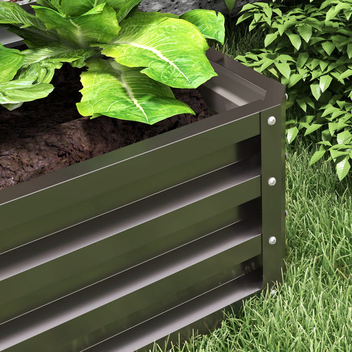 Outsunny Set Of 2 Raised Garden Bed, Steel Planters For Outdoor Plants, Elevated Planter Box, Easy-to-assemble, For Growing Flowers, Herbs And Vegetables, Dark Grey