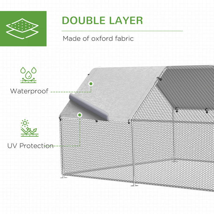 Pawhut 9.2' X 18.7' Metal Chicken Coop, Galvanized Walk-in Hen House, Poultry Cage Outdoor Backyard With Waterproof Uv-protection Cover For Rabbits, Ducks