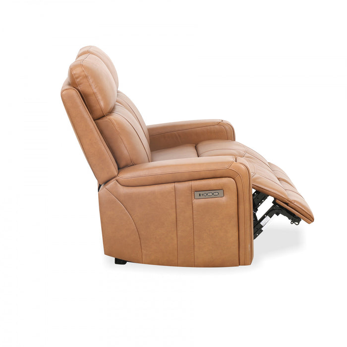 Bellamy 58 in. Leather Match Power Reclining Loveseat with Adjustable Headrest and USB - Cognac