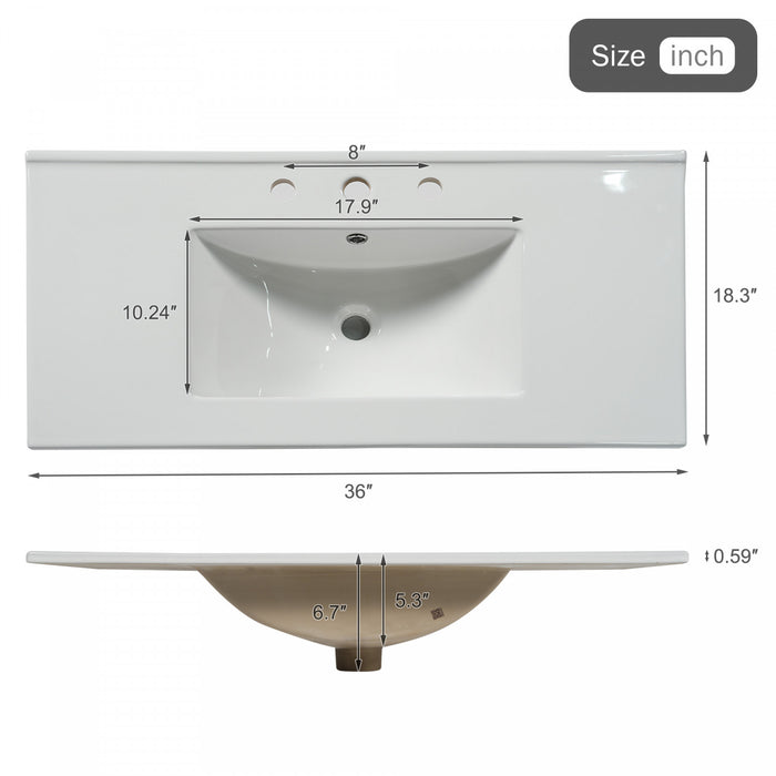 Aiden 36-Inch Wall-Mounted Bathroom Vanity with Soft-Close Storage and Ceramic Sink,Wood