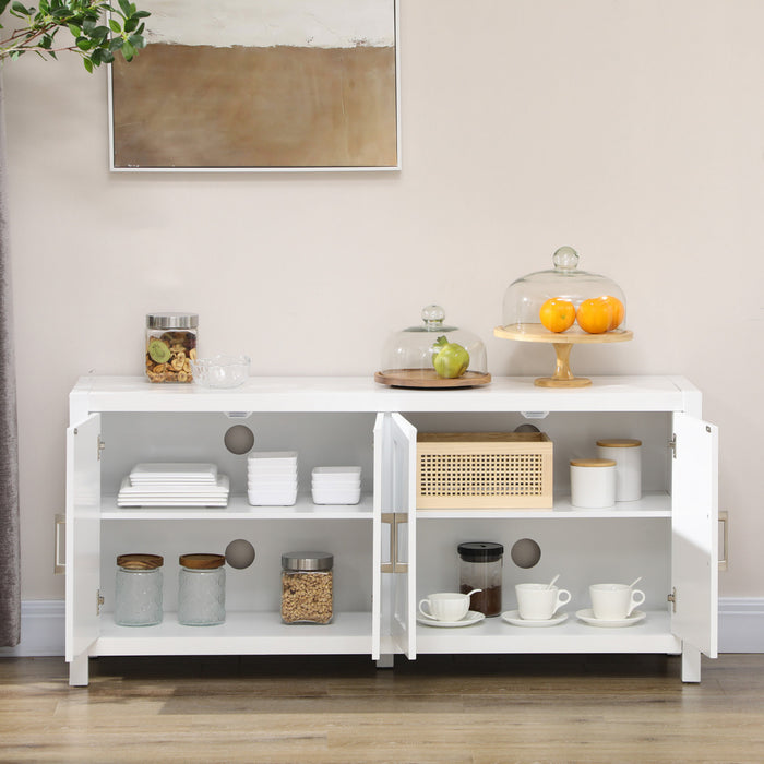 HOMCOM Farmhouse Kitchen Sideboard TV Cabinet Stand for TVs up to 65\" White