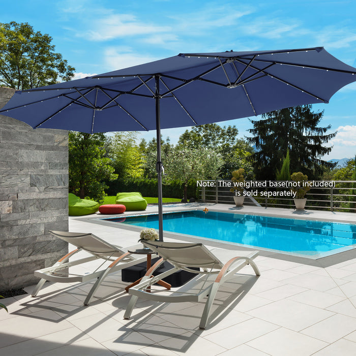 Costway 15FT Twin Patio Double-Sided Umbrella 48 Solar LED Lights Crank Outdoor Navy