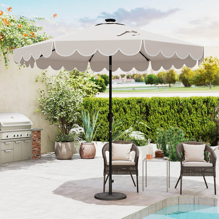 Costway 9.3 FT Solar Patio Umbrella Outdoor Market Sunshade with 24 LED Lights Ruffles Beige