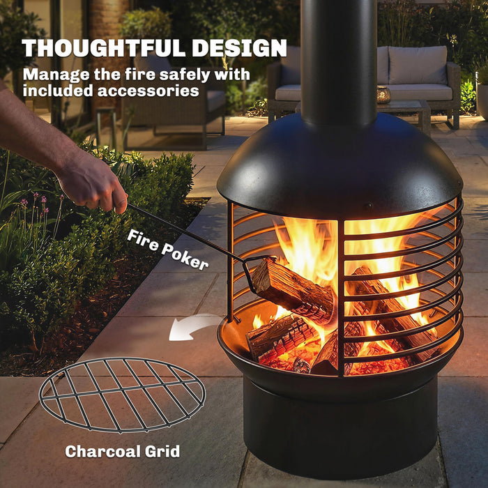 Outsunny Outdoor Fire Pit, Portable Wood Burning Firepit with Poker, Black