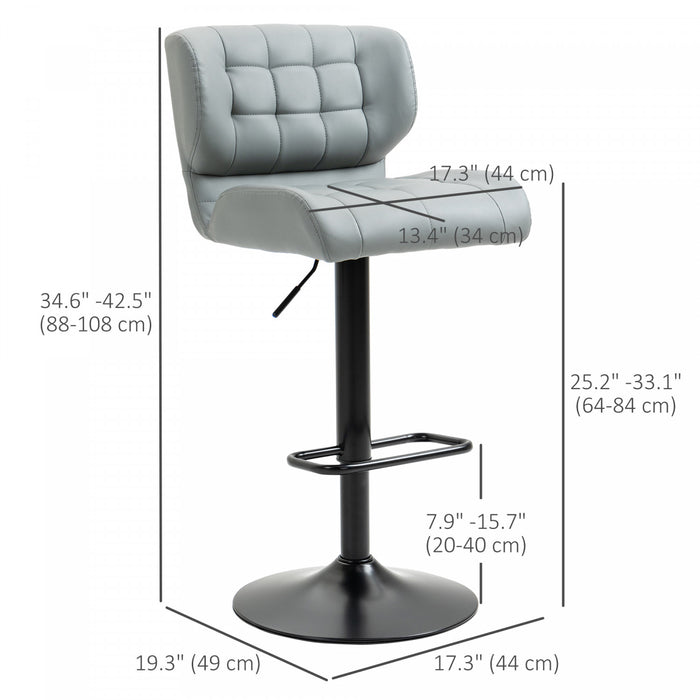 HOMCOM Adjustable Bar Stools Set of 2 with Footrest Back for Dining Room