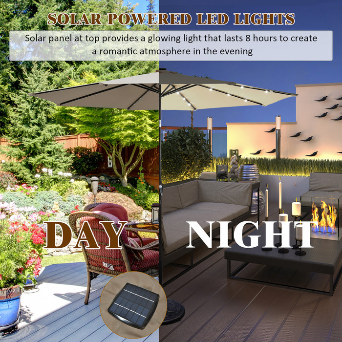 Costway 10' Solar LED Lighted Patio Market Umbrella Shade Tilt Adjustment Crank Tan