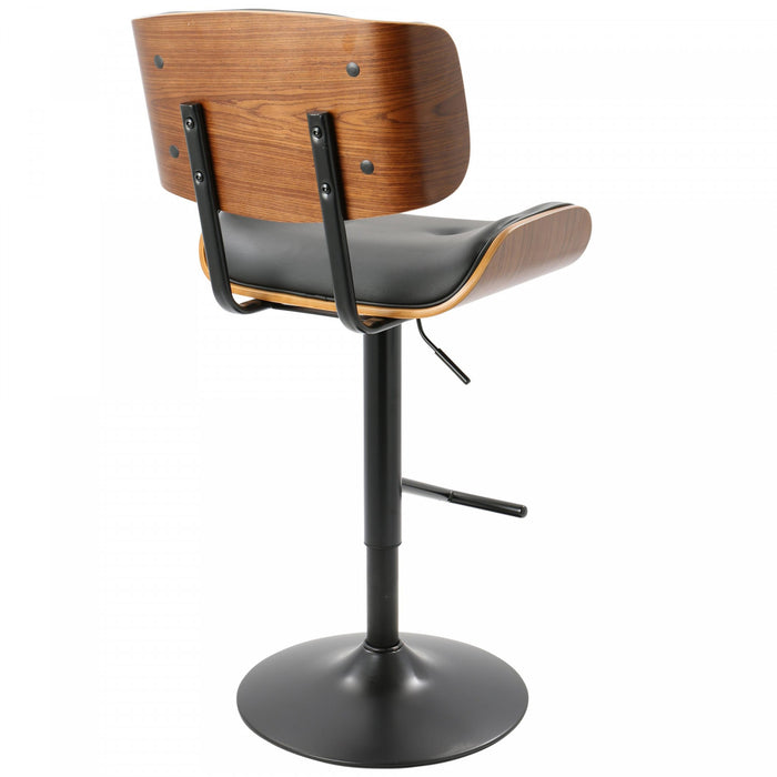 LumiSource Lombardi Faux Leather Mid-Century Modern Adjustable Barstool - Walnut/Black
