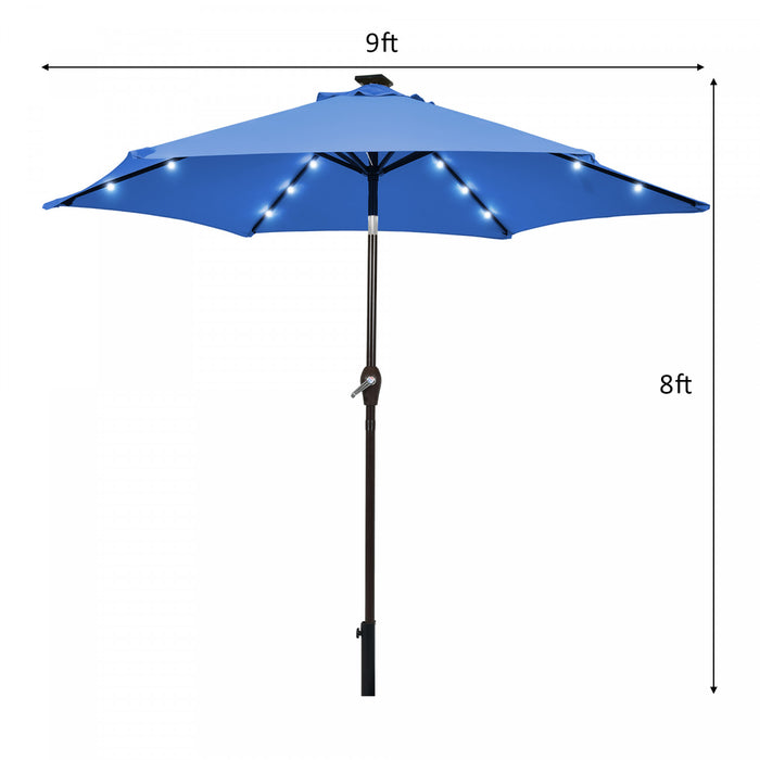 Costway 9' Solar LED Lighted Patio Market Umbrella Tilt Adjustment Crank Lift Blue