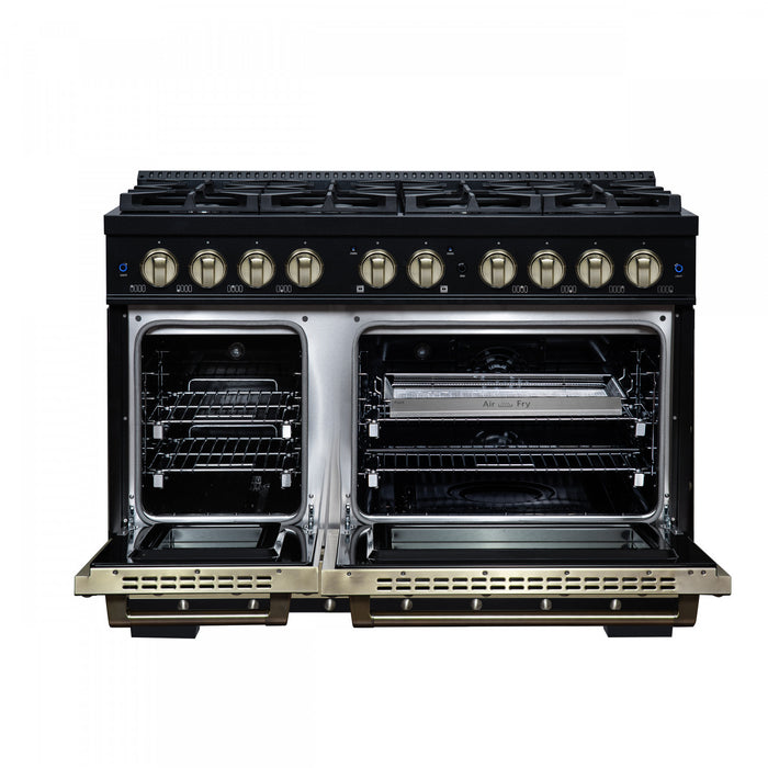 Forno Ambassador 48\" Dual Fuel Range, Black, 8 Sealed Burners, 6.7 Cu.Ft. Ovens - FFSGS6199-48CPBLK