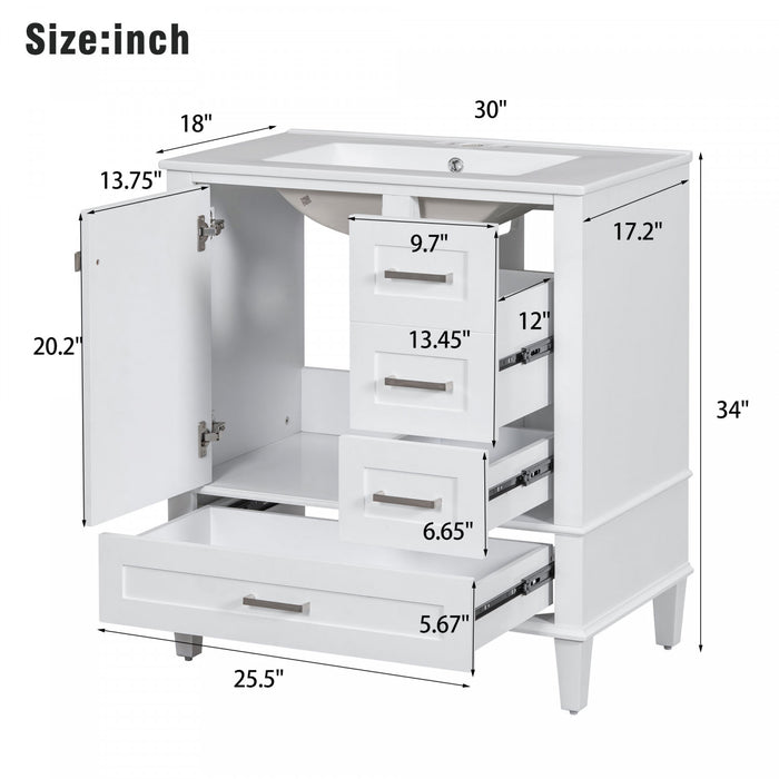 Katherine 30\" Solid Wood Bathroom Vanity With Sink Combo - White