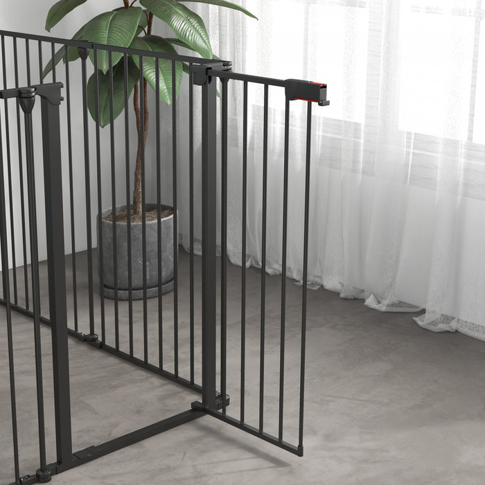 Pawhut 48inch 6-panel Dog Playpen, Foldable Dog Pen, Metal Rabbit Run, Pet Crate Fence With Door For Indoor, Black