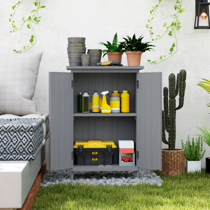 Outsunny Wood Shed, Outdoor Garden Shed With 2-tier Shelves, Grey