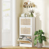 HOMCOM Rattan Shoe Storage Cabinet Organizer with 3 Flip Drawers