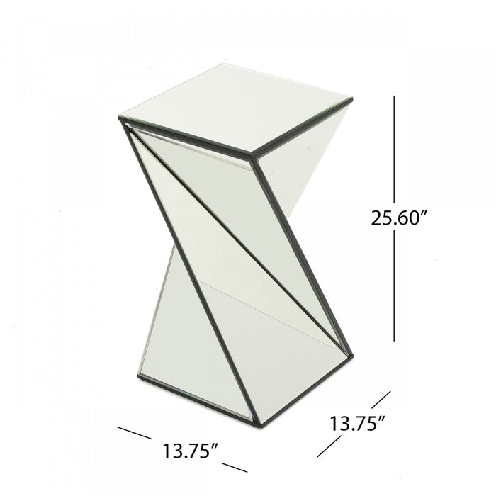Molly Light-reflecting Design Geometric Mirrored Accent Side Table With Glass And Engineered Wood, Silver