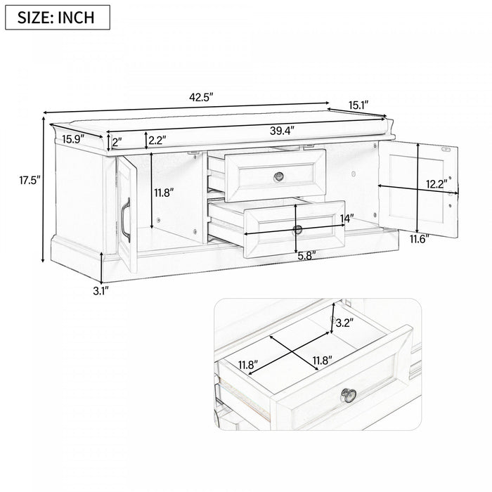 Boyce Solid Wood Storage Bench With 4-door Shoe Cabinet With Cushion - White