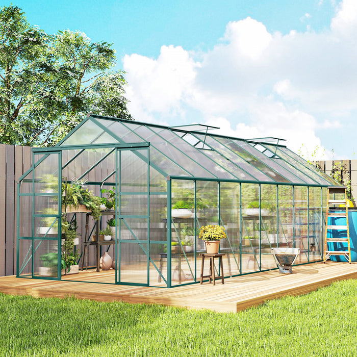 Outsunny Greenhouse Polycarbonate Greenhouse with Rain Gutter, Green