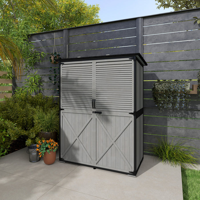 Outsunny Outdoor Storage Cabinet, Wood Garden Shed With 2 Shelves, Grey