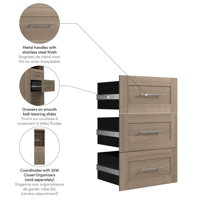 Bestar Pur 3-Drawer Set for Pur 25 W Closet Organizer - Ash Grey