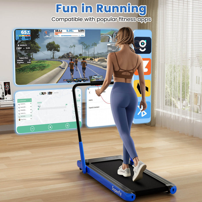 Superfit 3-in-1 Folding Treadmill With Smart Apps Remote Control Led Display And Speakers Blue