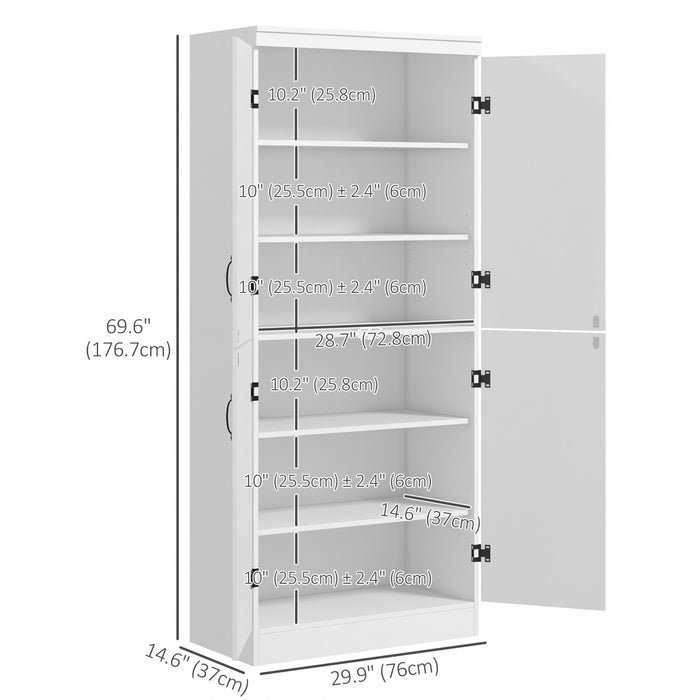 HOMCOM Kitchen Pantry Storage Cabinet, 6-tier Pantry with 4 Doors, White