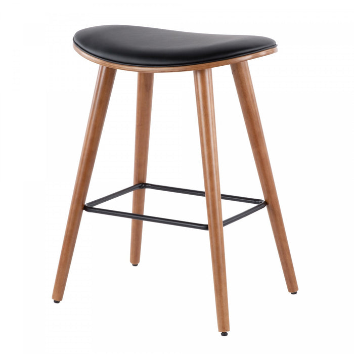 LumiSource Saddle Black Faux Leather Mid-Century Modern Counter-Height Stool - Set of 2