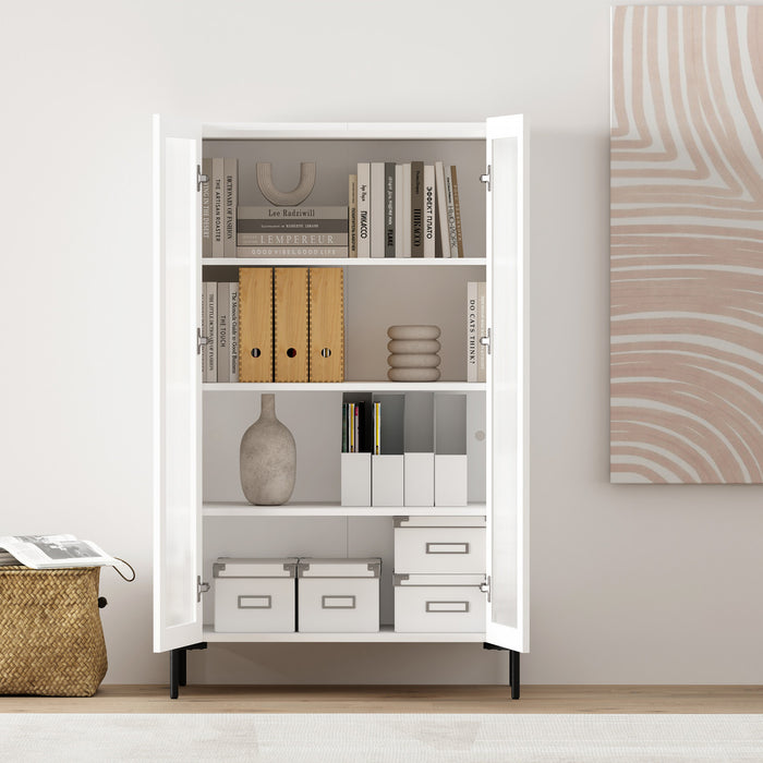 Abbey Modern 32\" Tempered Glass Bookcase Cabinet in White (4-Shelf)