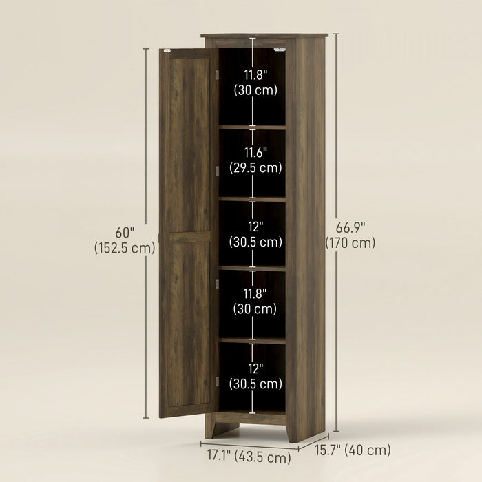 HOMCOM 67\" Kitchen Pantry, Storage Cabinet with Barn Door, Brown