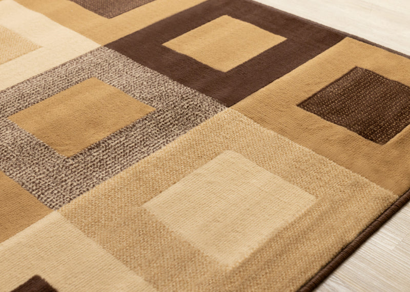 Florence Brown Beige Layered Squares Rug, 5'3\" x 7'5\" Indoor Area Rug