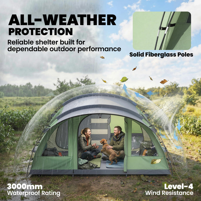 Outsunny Multi-Room Camping Tent for 5 Person, Large Family Tent, Green