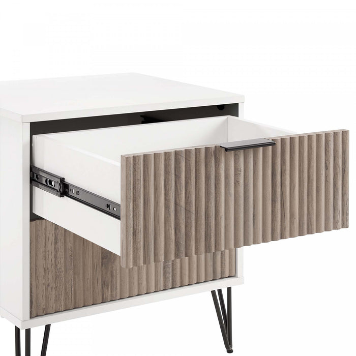 Dumbo Modern 20\" Fluted Nightstand in Rustic Gray and White (2-Drawer) - Set of 2