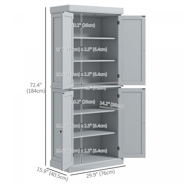 HOMCOM Freestanding 4 Door Kitchen Pantry Cabinet with Shelves Grey