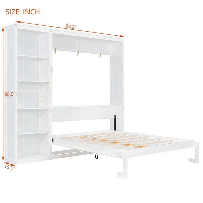 Jessie Space-Saving Multi-Functional Wall Bed with Shelves,Queen Size,White Queen Bed