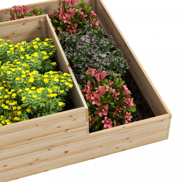 Outsunny 3-tier Wooden Raised Garden Bed Kit With Non-woven Fabric Liner, Outdoor Elevated Planter Box For Backyard Patio To Grow Vegetables Flower Fruit Herbs, 43.3\"x43.3\"x20.1\"