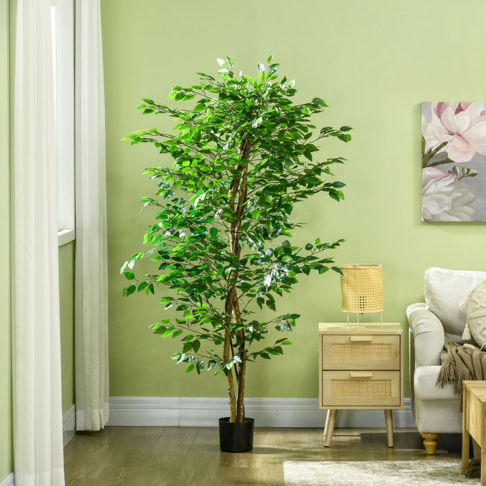 HOMCOM 6ft Artificial Trees Ficus, Decorative Fake Plant for Home Decor