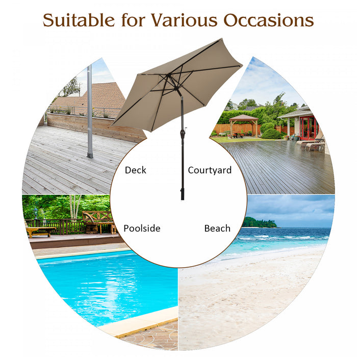 Costway 9Ft Outdoor Market Patio Table Umbrella Push Button Tilt Crank Lift Tan