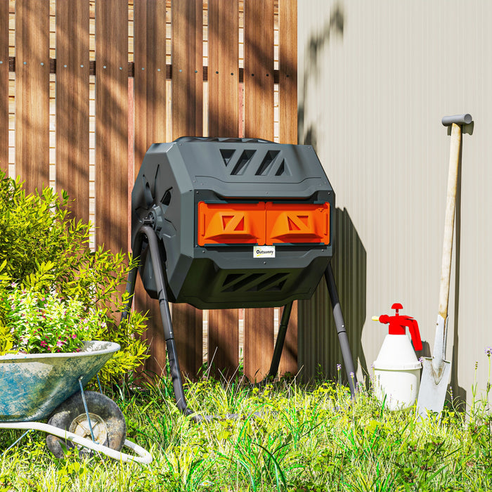 Outsunny Outdoor Dual Chamber 360° Rotating Composter 43 Gallon Orange