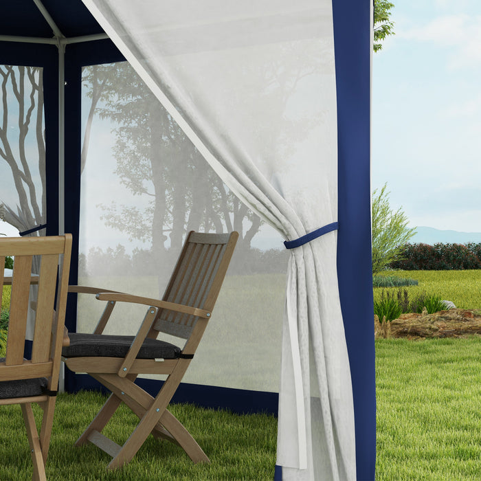 Outsunny Hexagon Party Tent, Patio Gazebo With Netting Mesh, Blue