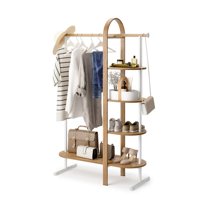 Umbra Modern Wood Bellwood Garment Rack Coat Rack - White and Natural