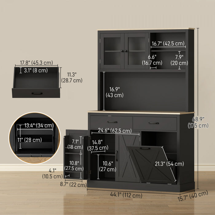 HOMCOM 69\" Pantry Cabinet, Kitchen Cabinet with Charging Station, Black