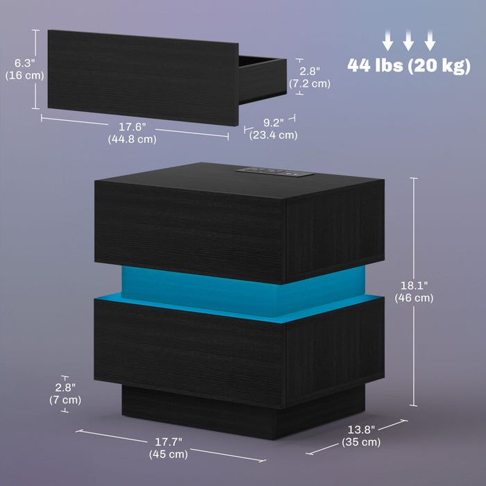 HOMCOM Modern Nightstand with Charging Station and LED Light for Bedroom