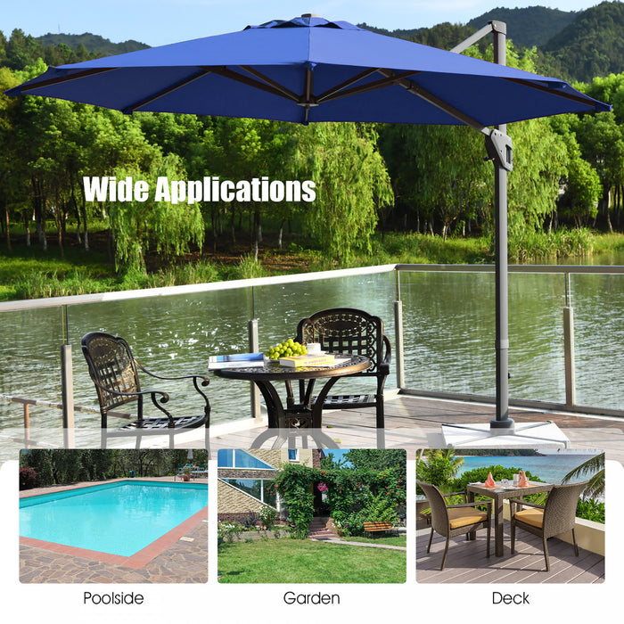 Costway 11ft Patio Offset Umbrella Cantilever Rotation Aluminum Tilt Cross Base Navy