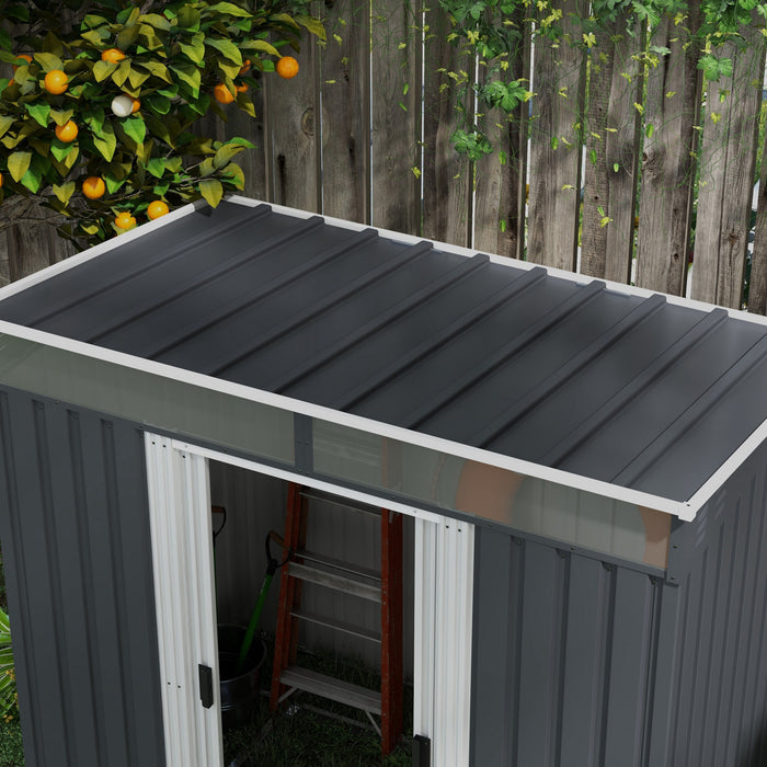 Outsunny 6.5' X 4' Outdoor Storage Shed With Floor Foundation, Lockable Metal Garden Tool Storage House Organizer With Sliding Doors And Vents For Backyard, Patio, Lawn, Charcoal Grey