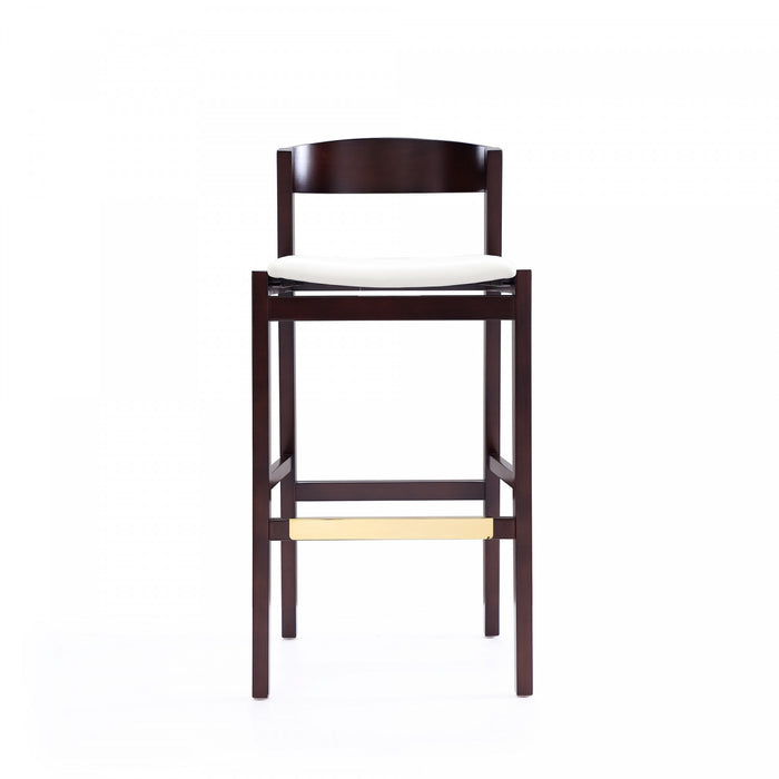 Klismos Mid-Century Modern Wood Upholstered Barstool in Ivory - Set of 3
