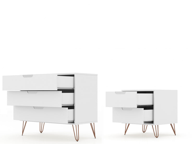 Rockefeller Mid-Century Modern 2-Piece Dresser Set in White