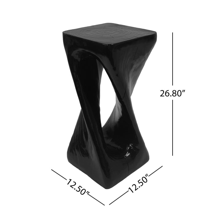 Cade 26.80\" Twisted Square MGO Accent Table, Unique Natural Wood Grain Indoor Side Table, Black