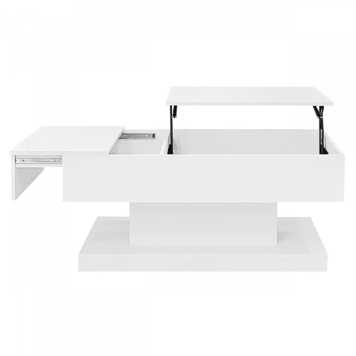 Logan Lift-Top Coffee Table with LED Lighting and Extendable Desktop,White